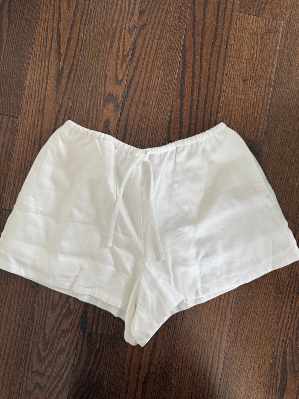Reformation White Drawstring Linen-Blend Shorts
